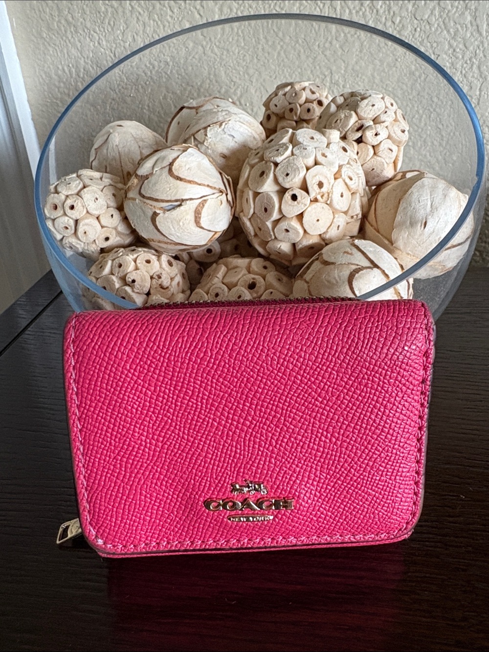 Coach Hot Pink Crossgrsin Zip-Around Card Wallet